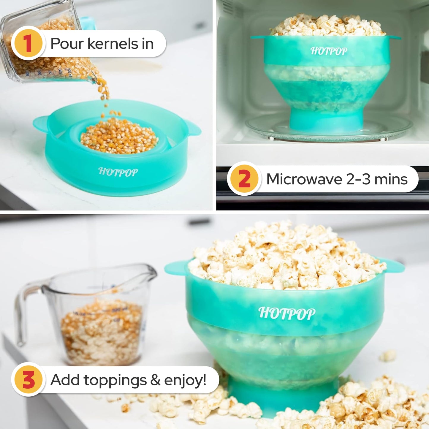 The Orginal HotPop Silicone Popcorn Maker - Microwave Popcorn Popper with Handles - Collapsible Bowl, Heat-Resistant, Easy to Clean, Ideal for Family Movie Nights, 15-Cup Capacity - Red