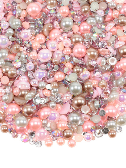 Rhinova 100g Mix Pearls and Rhinestones for Crafting, Sizes Range 3mm-10mm Pearl Beads for Bedazzler Rhinestones for Bedazzling Pearls for Crafting Sock Charms Nail Shoe Mugs (Gleaming Blush Mix)
