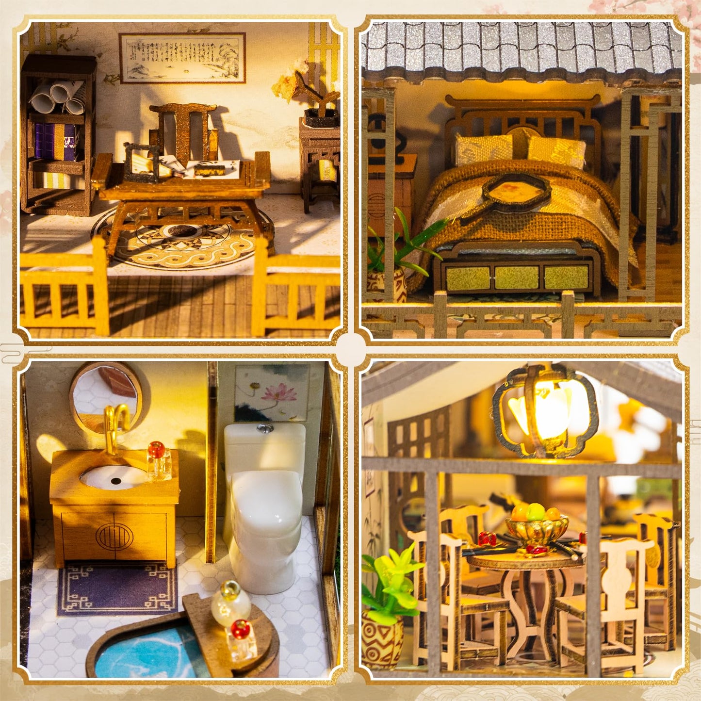 Hallisun DIY Miniature House Kit, Fairyland Tiny 3D Wooden House Making Set for Adults, Dollhouse Bookshelf Decor with Furniture & LED Lights, Christmas Birthday Greenhouse Craft Gift for Friend