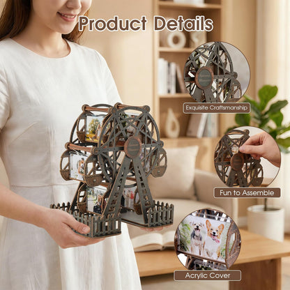 Photo Ferris Wheel 3D Wooden Puzzles for Adults, Rotating Mini Picture Frame Wood Model Kits - Unique Graduation, Personalized Anniversary Presents for Dad, Women Men