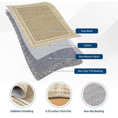 Garvee 2x6 Runner Rug Scalloped Kitchen Runner Rug Non Slip Washable Entryway Runners Modern Bordered Foldable Thin Accent Carpet Low Pile Soft Nursery Rugs for Hallway Bathroom Bedside Laundry Camel