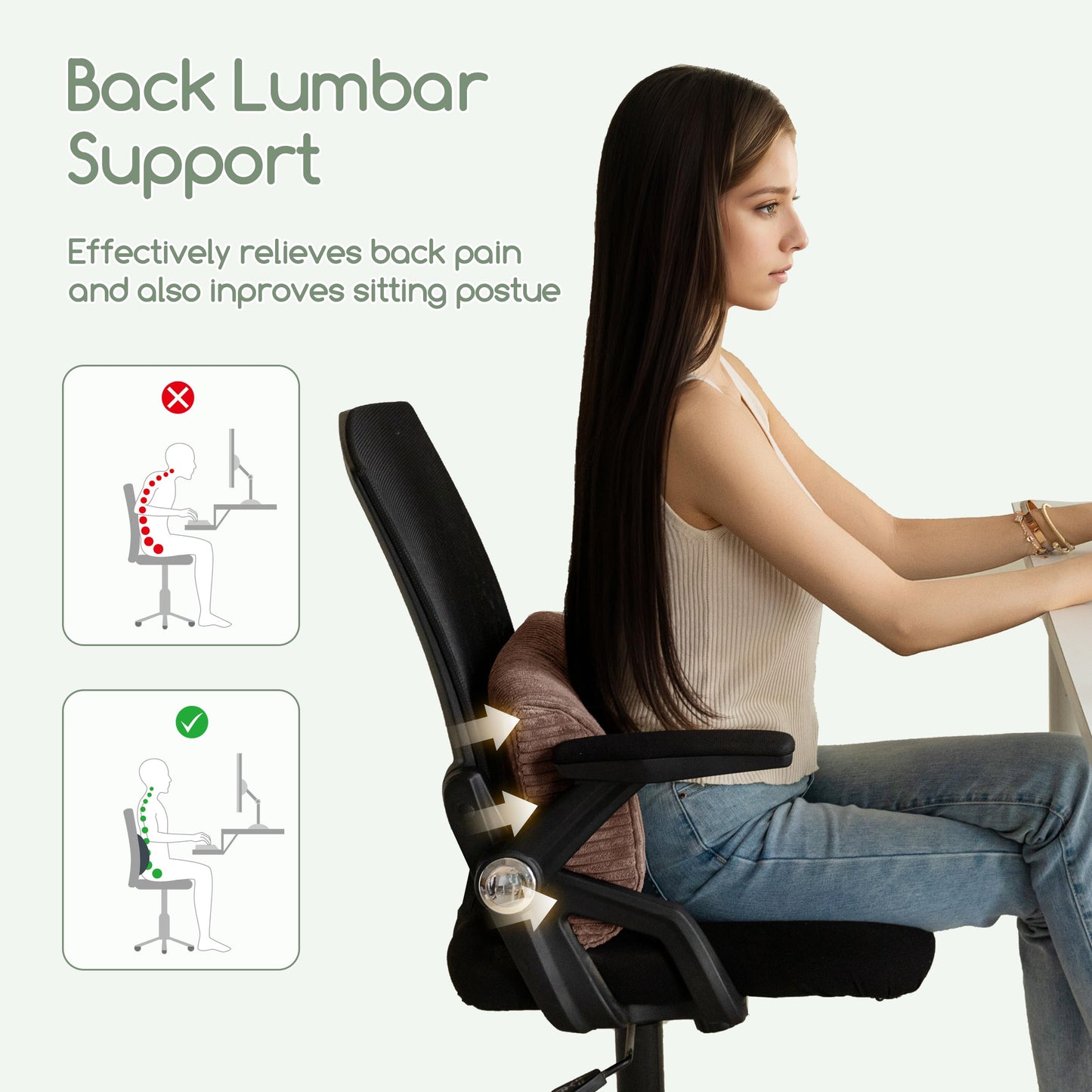 HIGOGOGO Lumbar Support Pillow for Recliner Chair/Accent Chair/Couch, Memory Foam Back Support Cushion for Elderly, Recliner Cushions for Back Rest, Pain Relief, Reading, Washable Cover, Brown