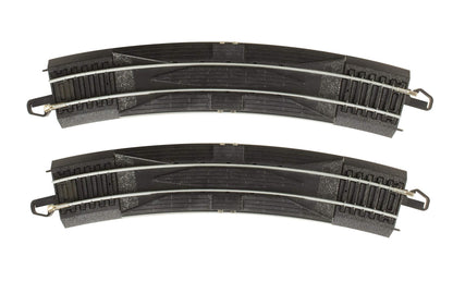Bachmann Trains - Snap-Fit E-Z TRACK 18” RADIUS CURVED RERAILER (2/card) - STEEL ALLOY Rail With Black Roadbed - HO Scale