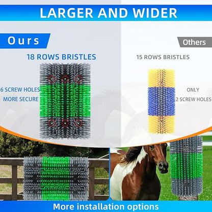 Extra Large Size Livestock Scratching Brush, Upgraded Horse/Goat/Cow/Cattle Scratcher Brush for Grooming, Itch Relief Horse Scratcher Brushes Kit with Two Sets of Mounting Screws(4-Pack,Gray)