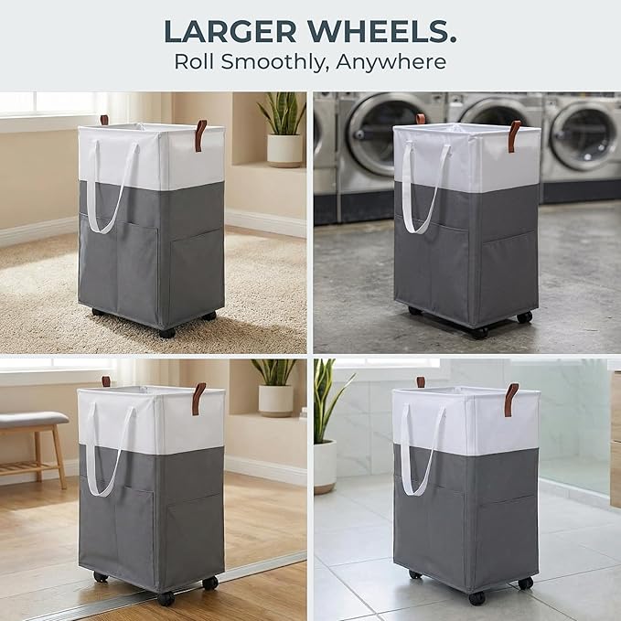 Laundry Basket with Wheels – Foldable, Space-Saving, Fabric Slim Laundry Hamper