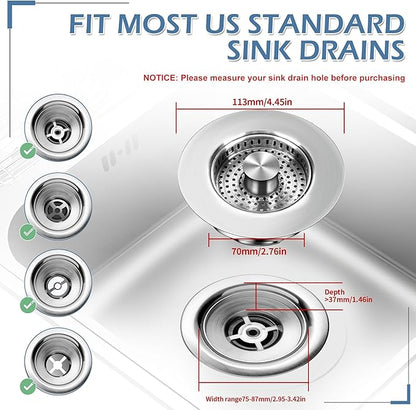 3 in 1 Kitchen Sink Drain Strainer ，304 Stainless Steel Kitchen Sink Stopper