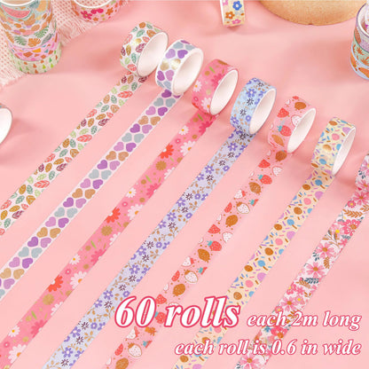 Sifaolp 60 Rolls Washi Tape Set, 15 mm Gold Foil Cute Pattern Floral Decorative for Journaling Supplies