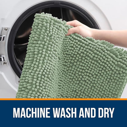 OLANLY Large Bathroom Rugs 45x27, Extra Soft Absorbent Chenille Bath Rugs, Rubber Backing Quick Dry, Machine Washable Bath Mats for Bathroom Floor, Tub and Shower, Home Decor Accessories, Sage Green