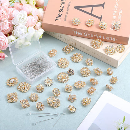 AOZUO 136 Pcs Gold Crystal Brooches for Women, Crystal Flower Brooch Pins with Rhinestones Bulk Brooches Jewelry Rhinestone Embellishments for DIY Jewelry Crafting Sewing Wedding Hair Decoration