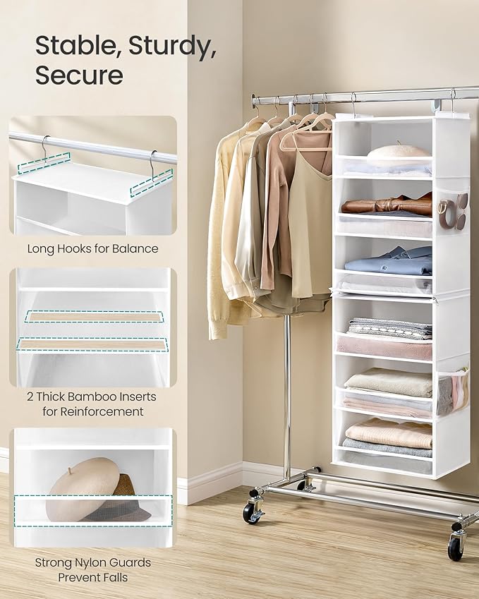 SONGMICS Hanging Closet Organizer, 6-Tier Fabric Storage Shelf, Separable