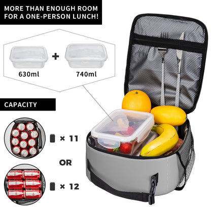 Lhdlnn Gray Lunch Bag Women Men Insulated Grey Lunch Box Reusable Large Cooler Tote Adults with Bottle Holder for Work Office Picnic