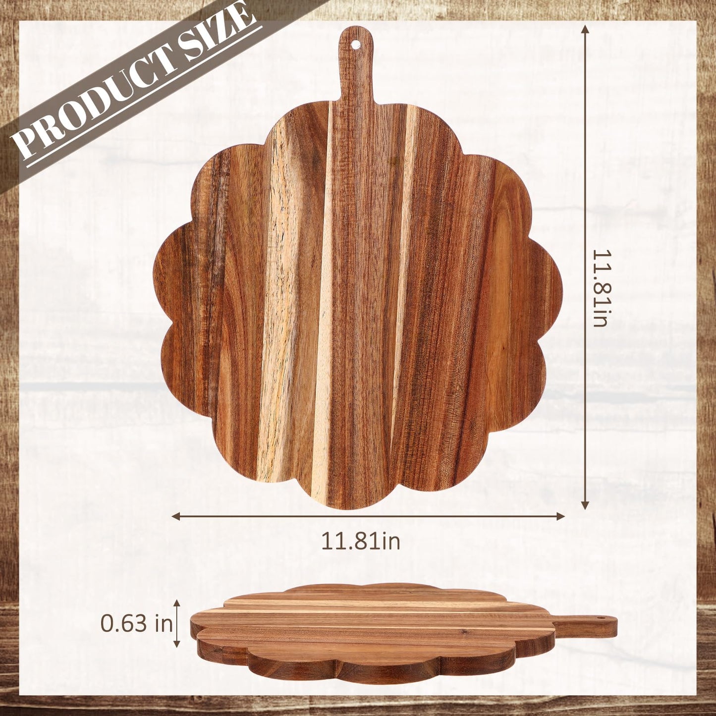 Havawish Scalloped Acacia Wood Boards Wooden Cutting Board for Bread Meat Cutting Boards Fruit Cheese Serving Butcher Block Supplies 11.81 x 11.81 x 0.63 Inches