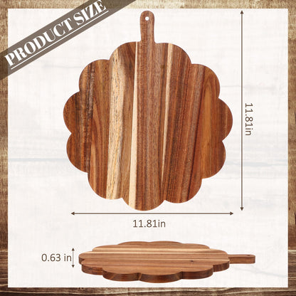 Havawish Scalloped Acacia Wood Boards Wooden Cutting Board for Bread Meat Cutting Boards Fruit Cheese Serving Butcher Block Supplies 11.81 x 11.81 x 0.63 Inches