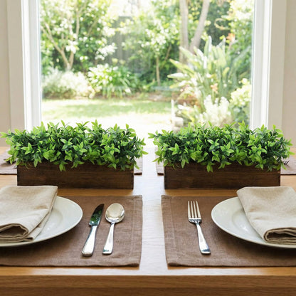 Lyrow 4 Pack Artificial Eucalyptus Plants in Rectangular Rustic Wooden Planter Box Faux Potted Herb Plant Greenery Centerpiece for Cabinet Windowsill Table Shelf Wedding Farmhouse Decor (Brown,16 '')