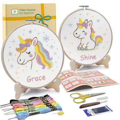 Bradove Embroidery Kit for Kids and Adults, Unicorns Embroidery Kit for Beginners, Easy Needlepoint Starter Kit with 2 Display Stands