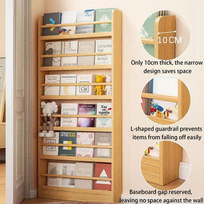 GODNOEI Behind The Door Bookshelf 6-Tier Wooden Behind The Door Storage Cabinet Wall Mount Shelf Easy to Install for Bedroom Kid Room Living Room Library-23.62" Wide