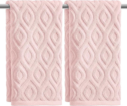 Artoid Mode 2 Pcs Pink 3D Diamond Grid Jacquard Hand Towels