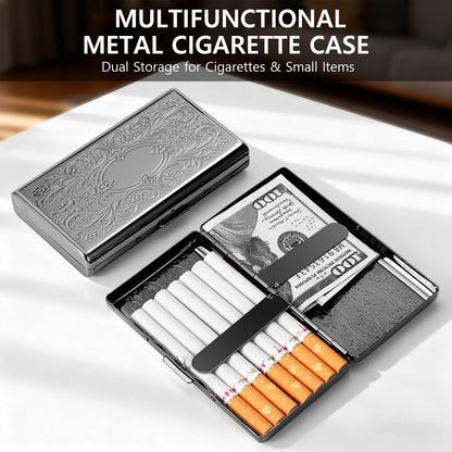Classic Vintage Metal Women's and Men's Portable Cigarette Case, RFID Credit Card Wallet. (Figure Black, 12pcs 100mm)