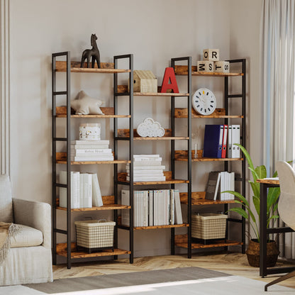 IRONCK Bookshelf, Bookshelves and Bookcases, 5 Tiers Bookshelf with Baffles, Large Book Shelf with Metal Shelving, Triple Wide Shelves for Living Room, Home Office