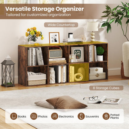 Giantex 8-Cube Bookcase, Floor Standing Bookshelf with Storage & 2 Anti-Tipping Kits, Open Storage Organizer, Cubby Wooden Book Shelf for Living Room, Study (Rustic Brown, 8-Cube)