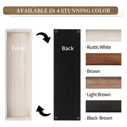 Hanobe Decorative Wooden ServingTray: Rustic Long Narrow Centerpiece Farmhouse Wood Candle Holder Trays with Cutout Handles Rectangular Coffee Table Tray for Living Room Kitchen Home Decor, White