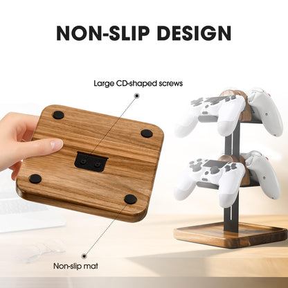blingwider Game Controller Wood Stand for Desk, Adjustable 2 Tiers Game Controller Holder for PS/Xbox/Switch/Nintendo,Dual Tiers Controller Holder On The Desk,Solid Wood,4-in-1 Black