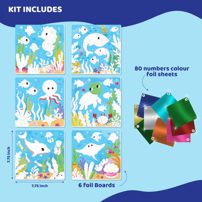 jackinthebox Foil By Number - Ocean, No Mess Art & Craft Kit for Kids, Fun Foil Art, Craft Kits & Supplies, DIY Creative Activity, Travel Toys, Screen-Free Birthday Gifts for Ages 4, 5, 6, 7, 8, 9