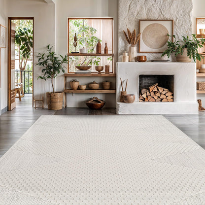 Luul Home Modern Micro Loop Indoor Area Rugs for Living Room Bedroom Kitchen Geometric Triangle White 5x7 Luxury Durable Low and High Pile Non-Shedding Stain Resistant Soft Area Carpet 5 x 7