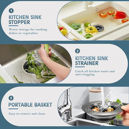 Kitchen Sink Drain Strainer 3 in 1, 304 Stainless Steel Pop Up Sink Stopper