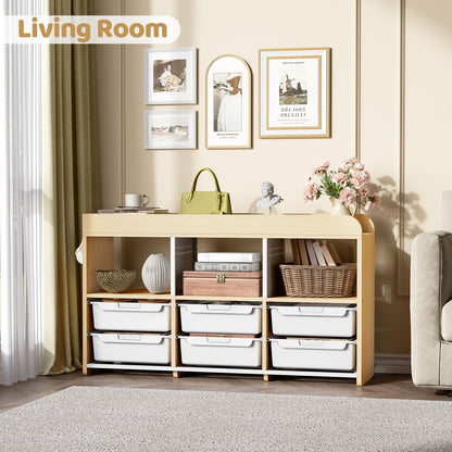 6-Plastic Storage Bins Wooden Storage Containers, Cube Toy Storage Box Organizer with Side Pegboard & Compartments, Drawers for Home Office, Dormitory, Classroom, Craft Room, Playroom Storage(White)