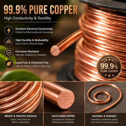 Therwen 100ft 18 Gauge Copper Wire for Gardening, Electroculture, Bonsai, Jewelry Making Beading DIY Craft Pure Bare Copper Wire Spool