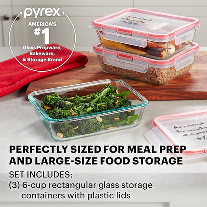 Pyrex Freshlock Glass Food Storage Containers Set, Airtight & Leakproof Plastic