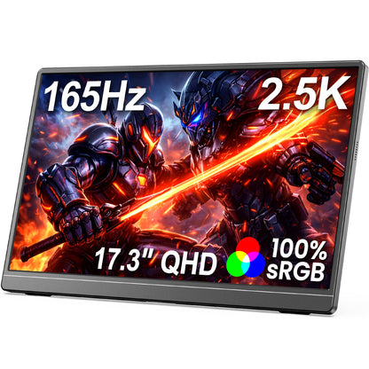 MNN 17.3" 2.5K Portable Monitor 165Hz 2560x1440 QHD, 100% sRGB IPS Gaming Monitor, USB-C & HDMI External Display with Kickstand, Slim Semi-Metal Travel Monitor for Laptop, Phone, PS5, Xbox
