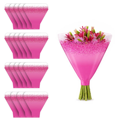 the florist Supply Confetti Sleeves 20 Pack 17.3 x 17.1 x 4.9 Inch Waterproof Flower Bouquet Wrapping Sleeves, Flower Bouquet Bags, Plastic Floral Sleeves, Gift-Ready for Wedding, Birthday, Pink