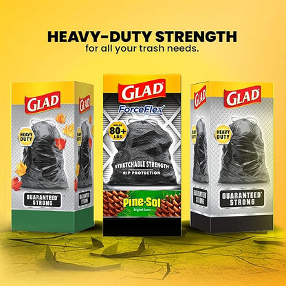Glad Large 30 Gallon Trash Bags, Pine-Sol Heavy Duty Garbage Bags, Forceflex