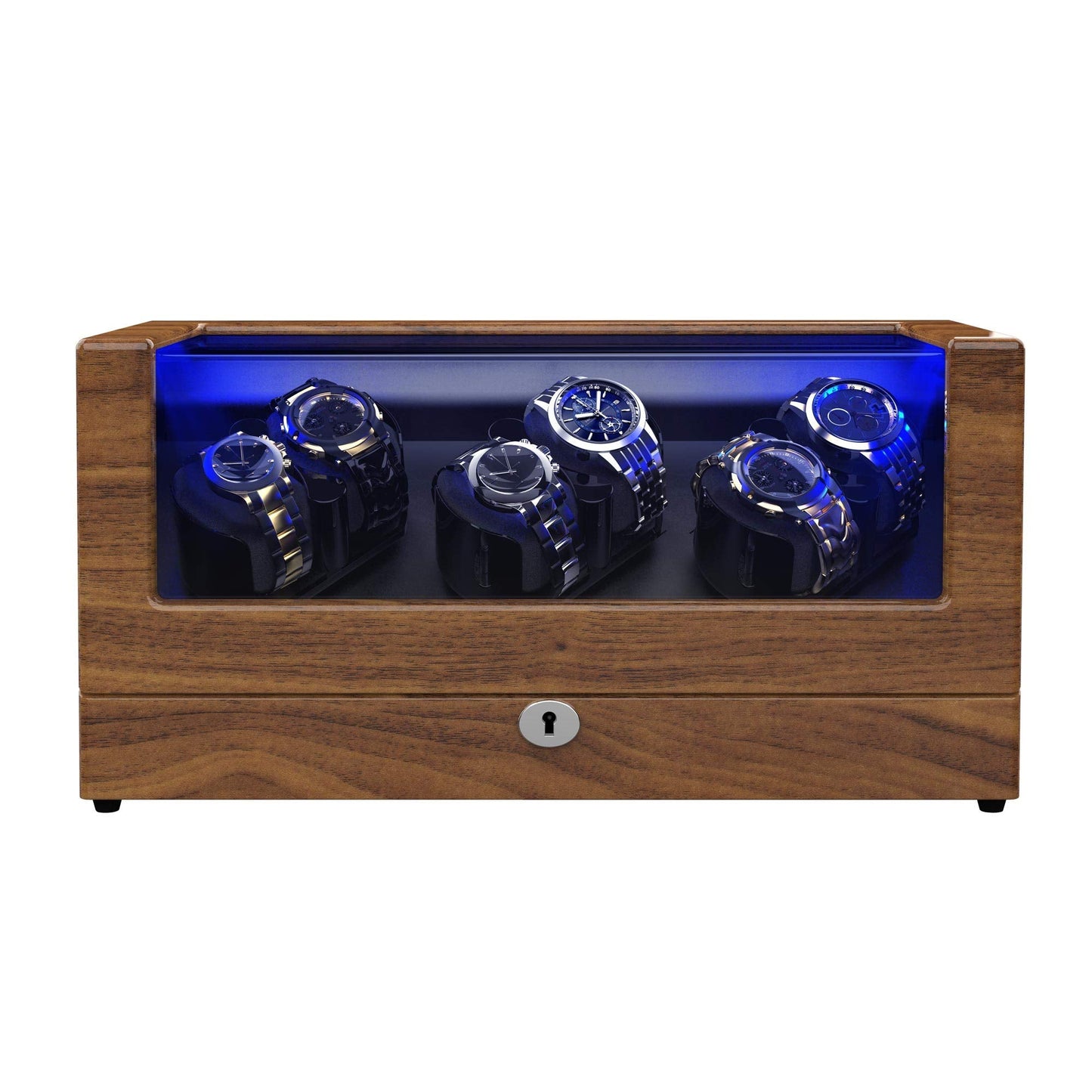 TRIPLE TREE Watch Winder, for Rolex Automatic Watches with Soft and Flexible Watch Pillows, Wooden Shell, Powered by Japanese Motor, with Built-in Blue LED Illuminated