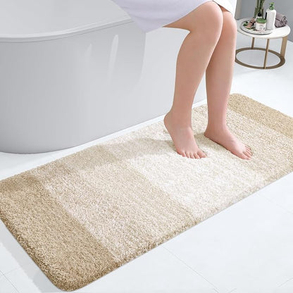 OLANLY Bathroom Runner Rugs Mat 47x20, Extra Soft Absorbent Microfiber Bath Rugs, Rubber Backing, Quick Dry, Washable Long Bath Mats for Bathroom, Tub and Shower, Home Decor Accessories, Light Beige