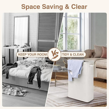 Slim Laundry Basket with Lid and Handles, Foldable Laundry Basket