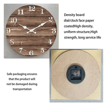 XFM Large Farmhouse Wall Clock Battery Operated 16 Inch Brown Wood Wall Clock Silent Non Ticking Rustic Wooden Wall Clocks for Kitchen Living Room Bedroom Decor