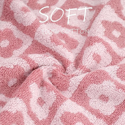 Jacquotha Cotton Hand Towels Pink Checkered Floral
