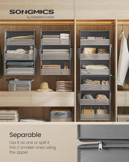 SONGMICS Hanging Closet Organizer, 6-Tier Fabric Storage Shelf, Separable