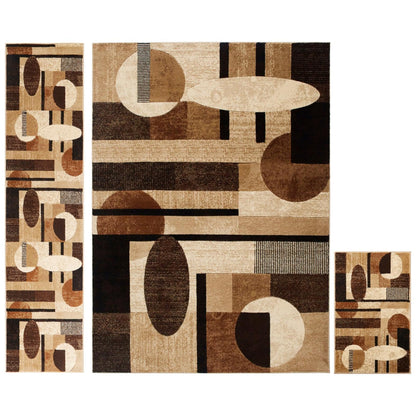 Home Dynamix Tribeca Jasmine Modern Area Rug, Abstract Brown/Beige 3 Piece Set