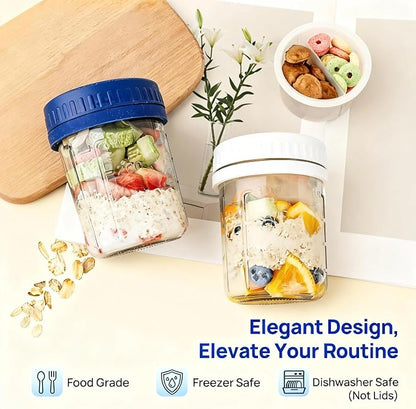 6 Pack Overnight Oats Containers with Lids and Spoons, 16 OZ Glass Oatmeal Container With Measurement Marks for Chia Pudding, Yogurt, Breakfast, Airtight Leak Proof, Clear