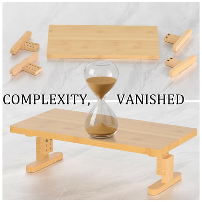 Qecamy Bamboo Monitor Stand Riser for Desk, Height Adjustable Computer Riser & Laptop Stand, Ergonomic Desktop Organizer Shelf W/ Underneath Storage, Sturdy 100 lbs Capacity for Printer/TV/Home Office