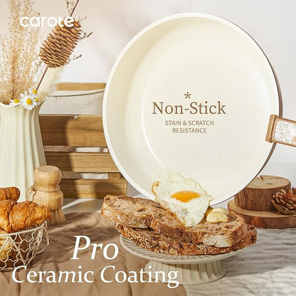 CAROTE 25-Piece Ceramic Cookware Set, Nonstick Pots and Pans Set with Detachable Handle, Non-Toxic Kitchen Cooking Set, Dishwasher & Oven Safe, Induction Compatible, PFAS Free, Chocolate
