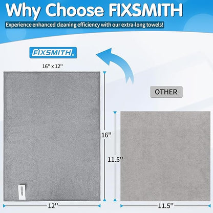 FIXSMITH Grey Microfiber Cleaning Cloth -Pack of 24, Highly Absorbent Cleaning