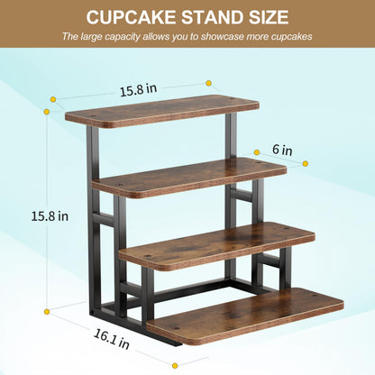 ZUJJAFY Cupcake Stand, Tiered Tray Stand Dessert Table Display Set, 4 Tier Cupcake Stand for 50 cupcakes, Wooden Risers Display Stands for Vendor Events, Party
