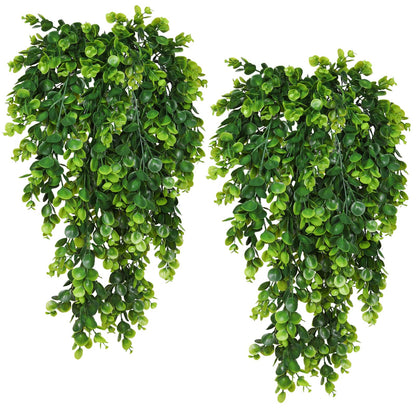 RECUTMS 4 Pack Artificial Hanging Plants Faux Eucalyptus Leaf Greenery Fake Plant for Wall House Room Patio Indoor Outdoor Home Shelf Office Decor (Green)