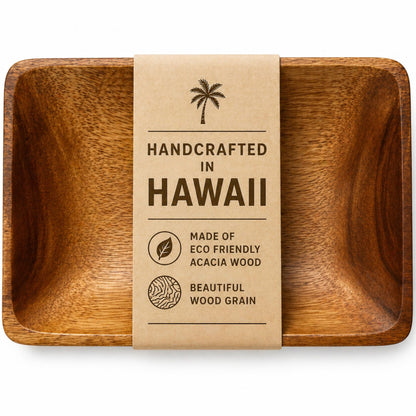 Handcrafted Acacia Wood Rectangular Bowl – Made in Hawaii – Eco-Friendly Wooden Serving Dish – Durable, Food-Safe, Heat-Resistant – Flared Design – Multiple Sizes (8x5x1.5 inch)