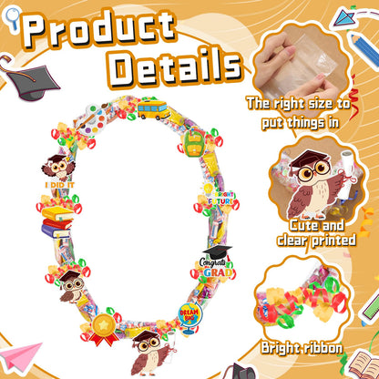 Spakon Graduation Candy Lei Making Kit, 2026 DIY Graduation Candy Lei Tubing with 4 PE Bags 4 Ribbon 11 Grad Cutouts for 2026 Grad Craft Supplies Snack Wrapping Birthday Party Favors(Owl)